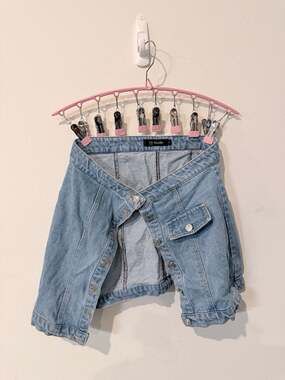 TD Studio Asymmetrical Double Waist Denim Mini Skort